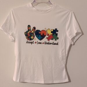 Women's White Puzzle Graphic Baby Tee